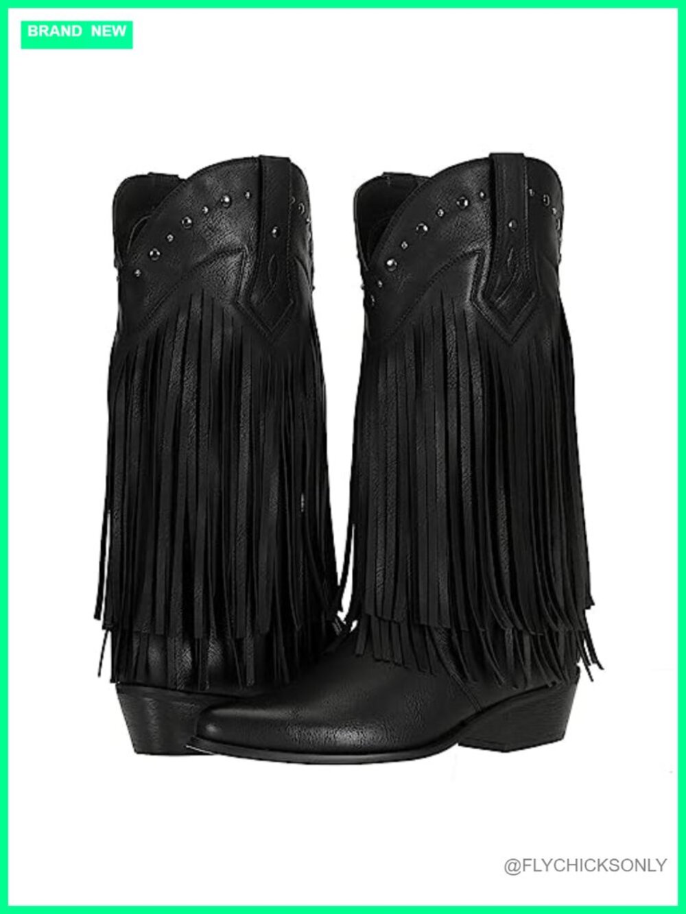 Women's Fringe Western Cowboy Mid-Calf Boots Faux Leather